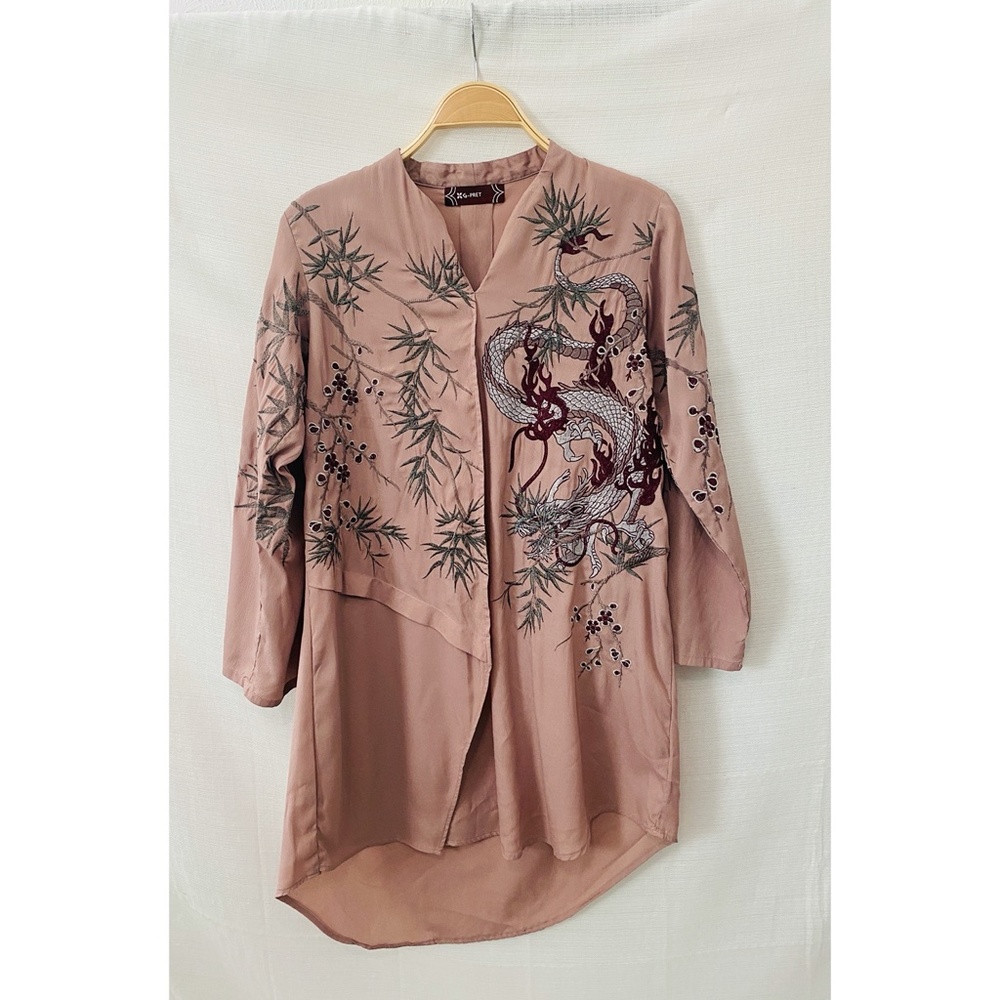 Gul Ahmed G-Pret Lawn Shirt Kurti, Mauve, w/ Dragon and Flower Print,‎ Tunic